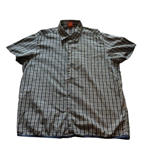 Hugo Boss Navy Blue Plaid Casual Button Down Shirt
